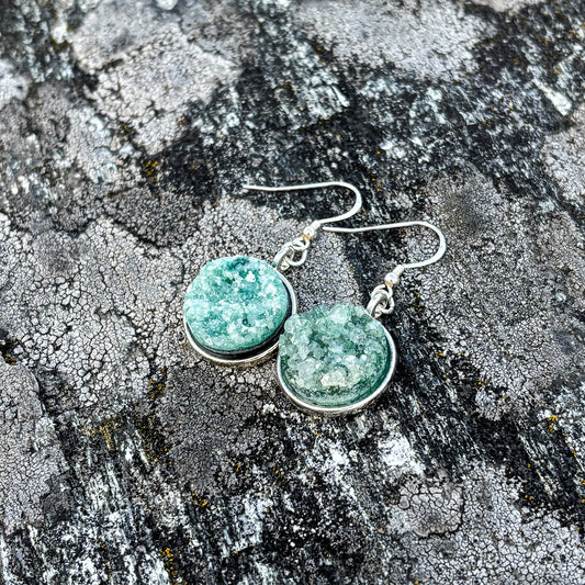 Agate druzy green 16mm earrings