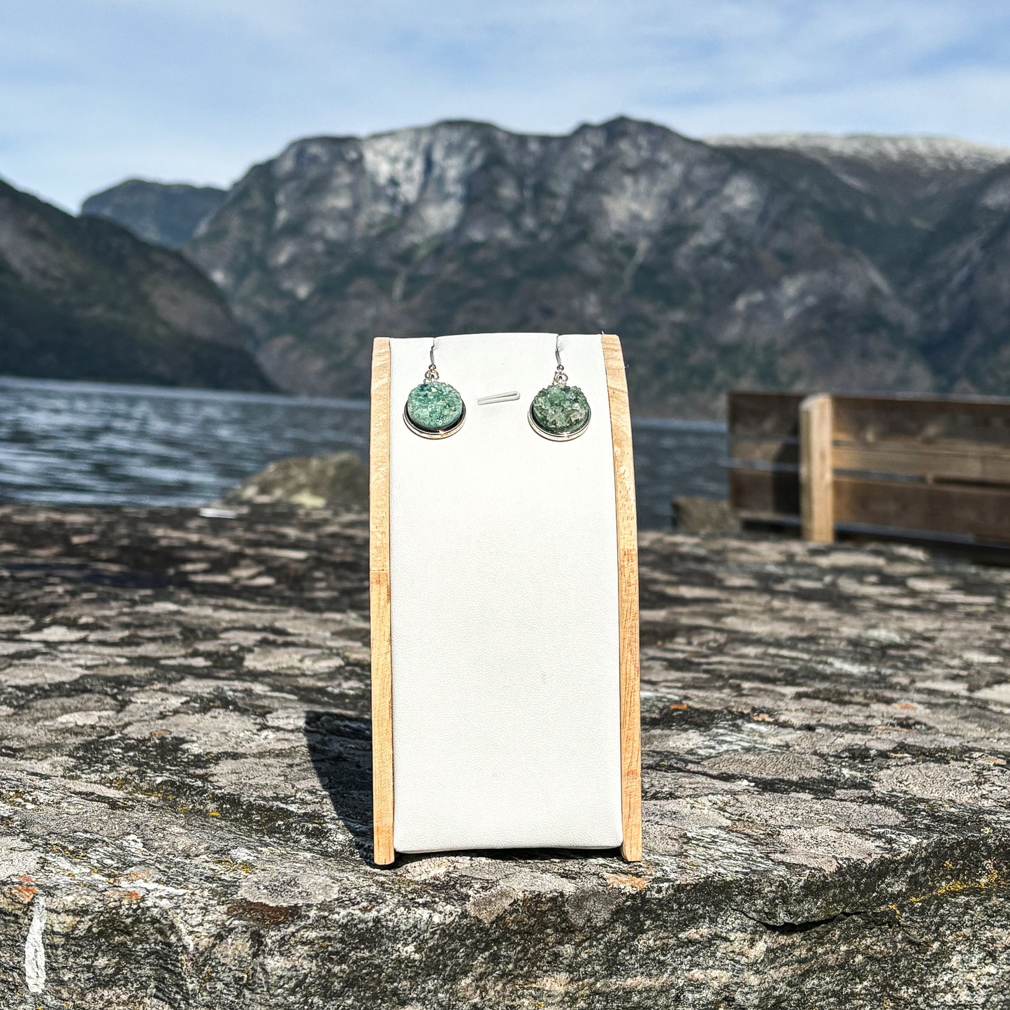 Agate druzy green 16mm earrings