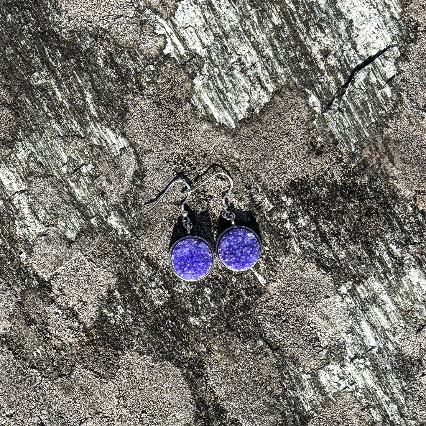 Agate druzy dark purple 16mm earrings