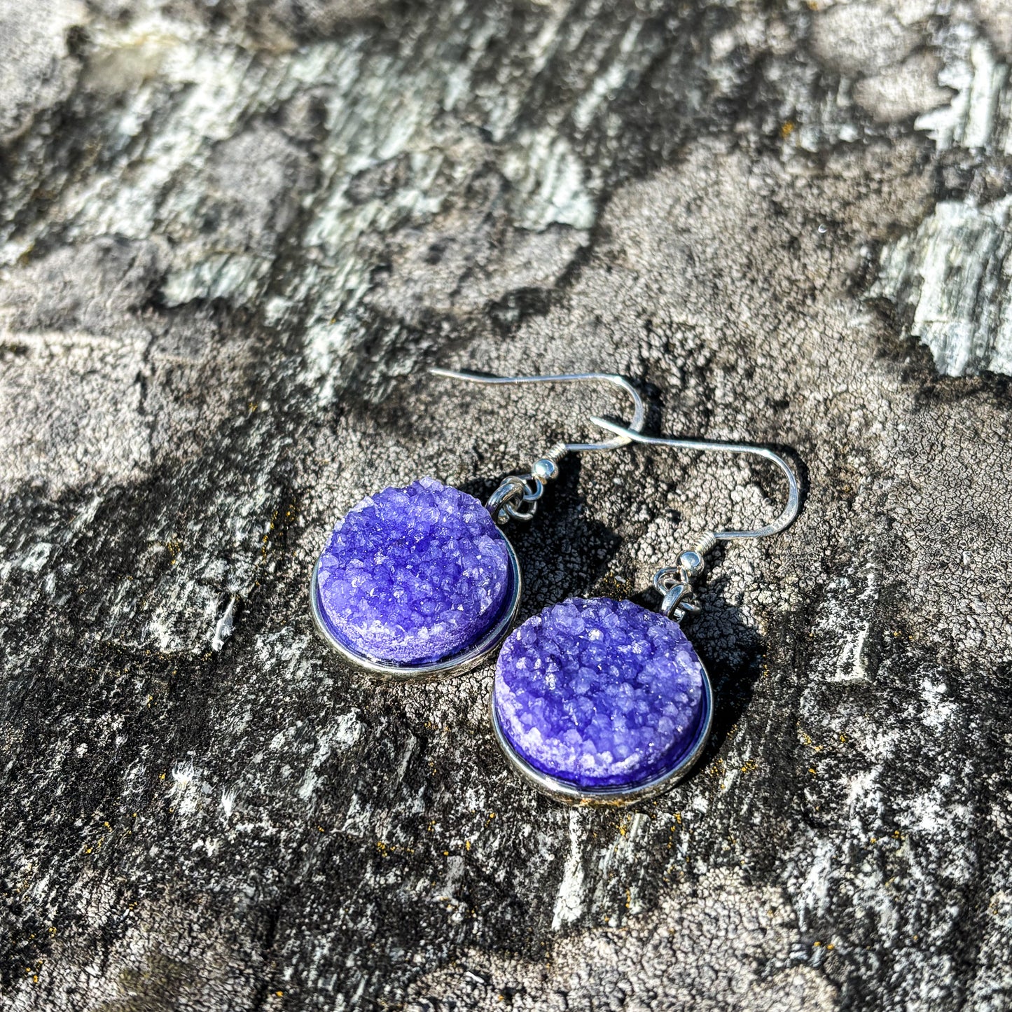 Agate druzy dark purple 16mm earrings