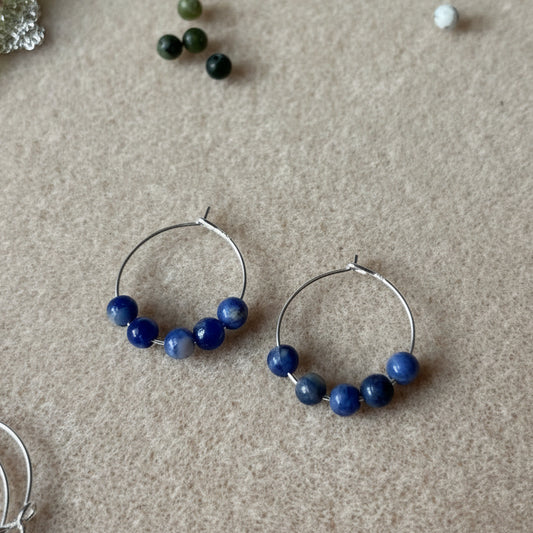 5x 4mm stone beads on 925 Silver hoops 20mm assorted