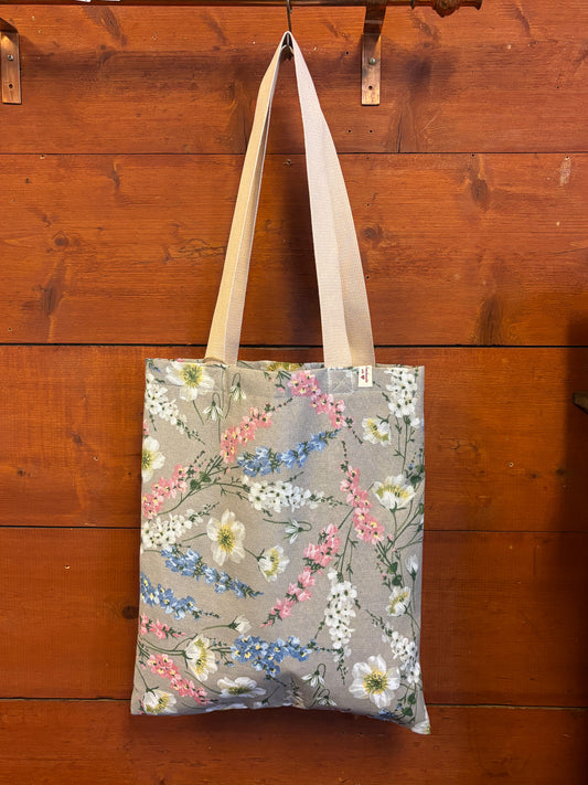 Pink and blue flowers tote hand bag