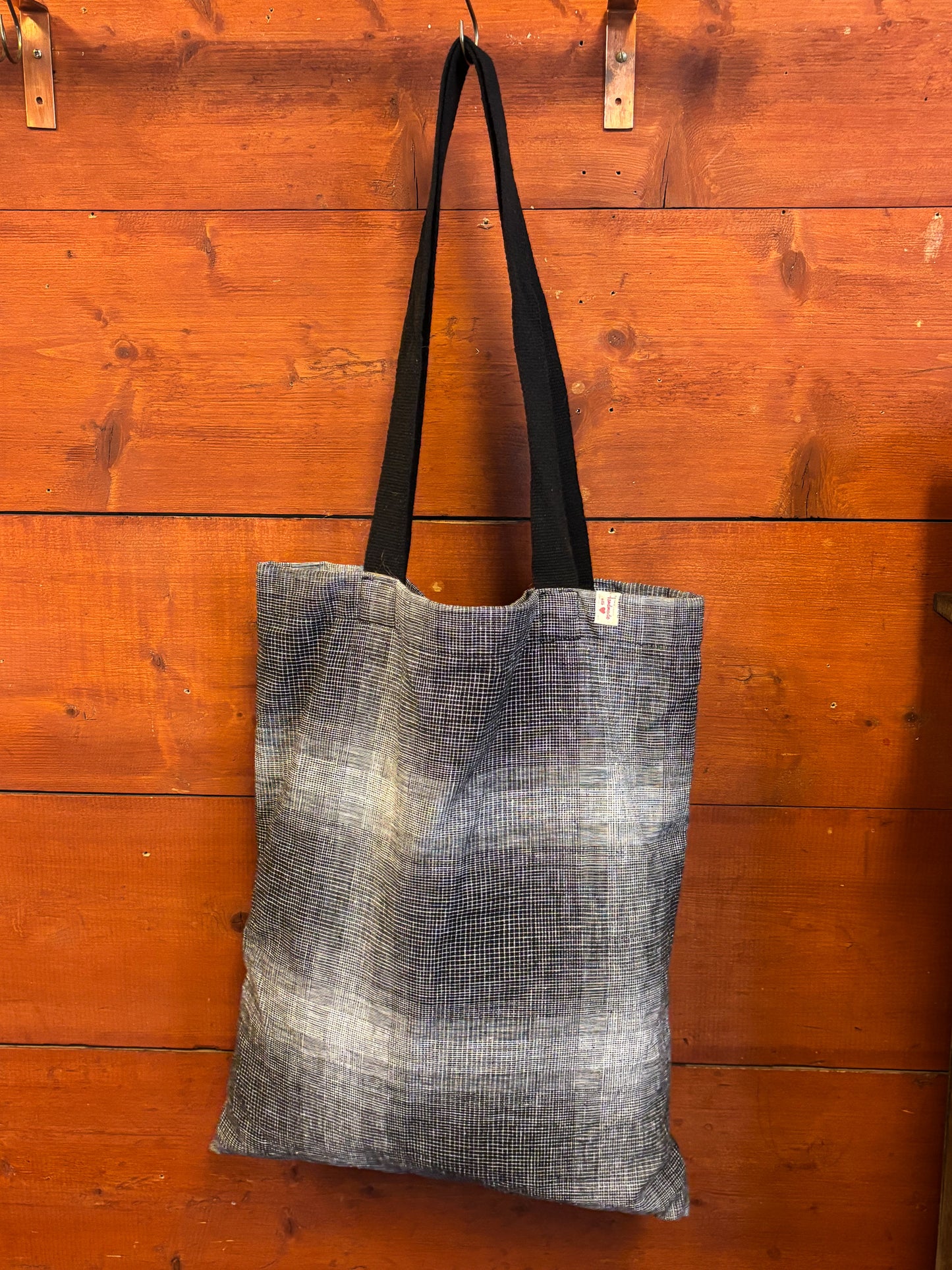 Black and black linen tote hand bag