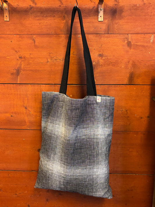 Black and black linen tote hand bag