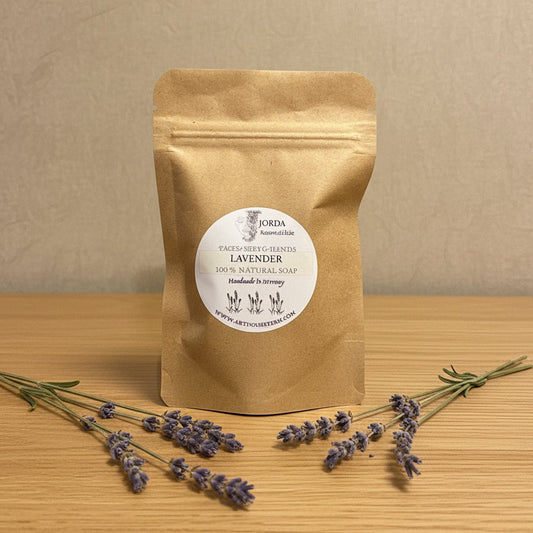 Travel-size mini soap in kraft bag