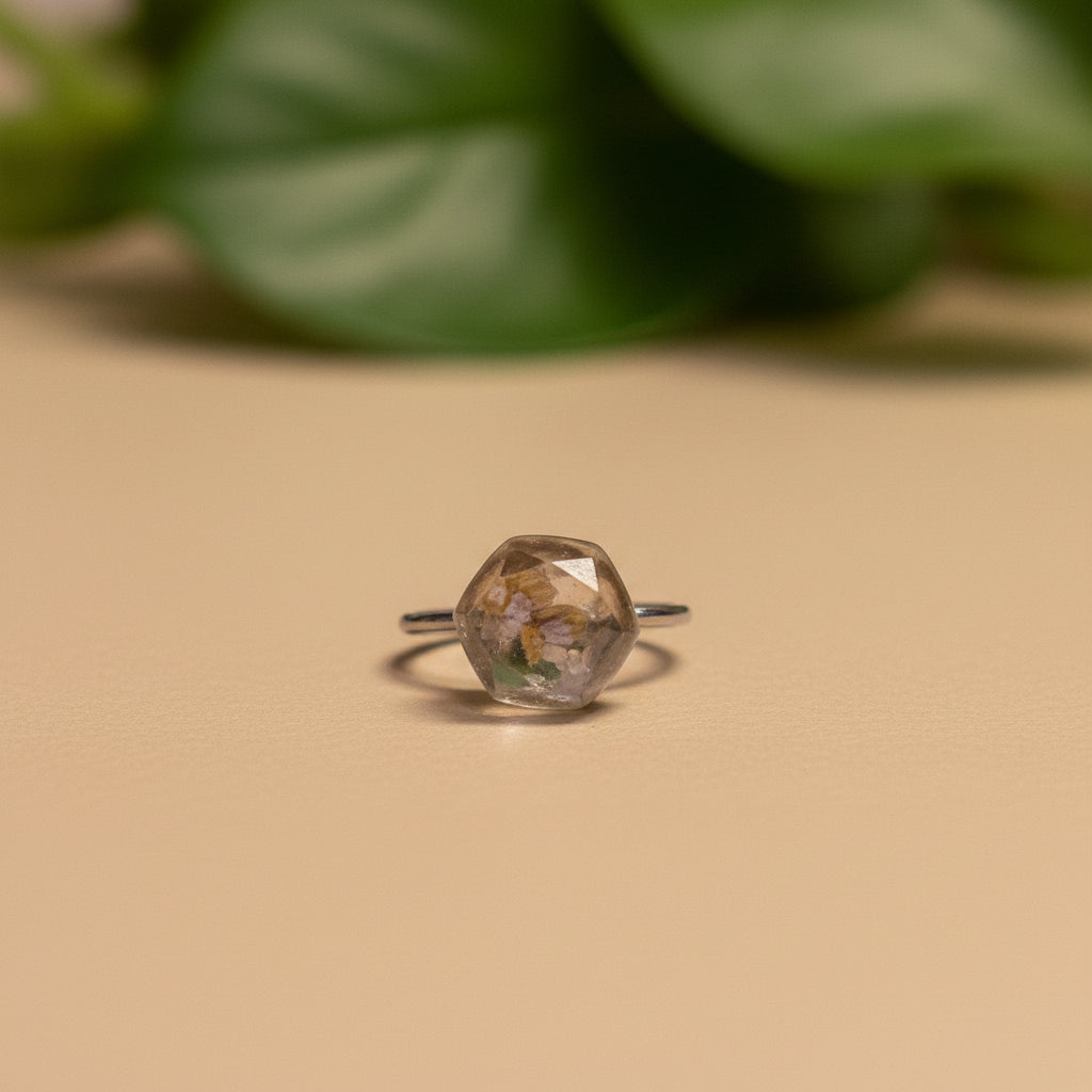Flower filled ring Steel assorted RESIN SALE