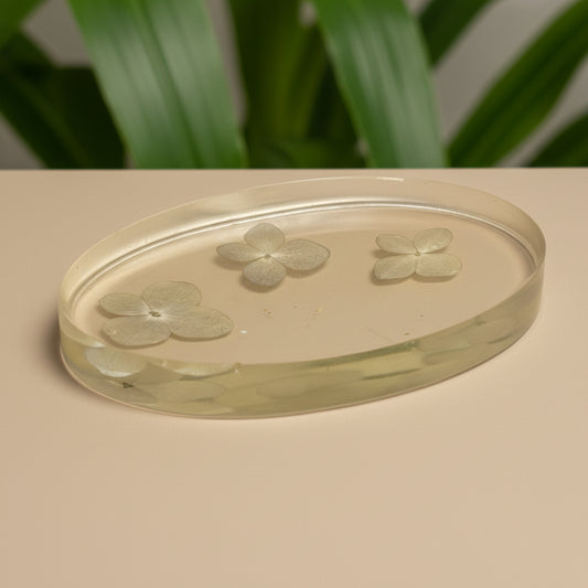 Hydrangea filled soap dish oval RESIN SALE