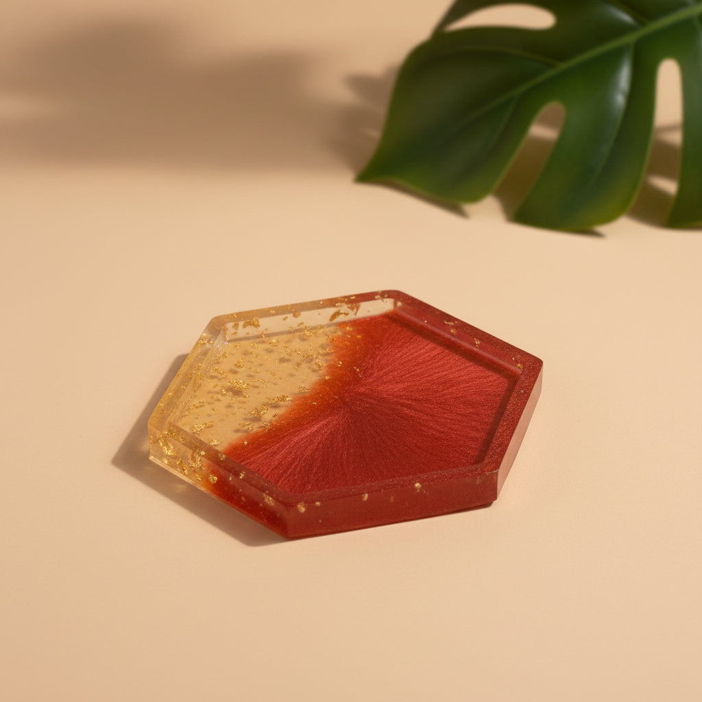 Hexagon Red and Gold coaster RESIN SALE