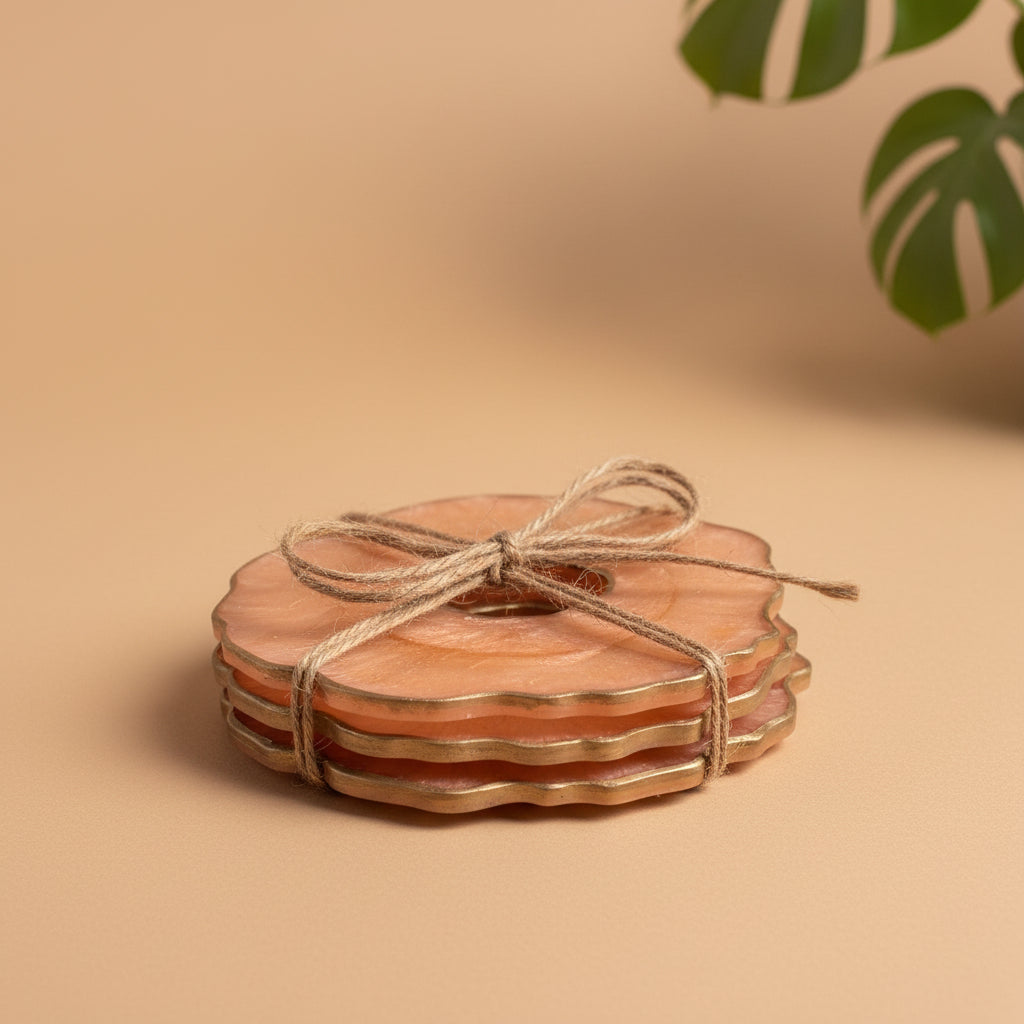 Set of 2 salmon orange coasters RESIN SALE