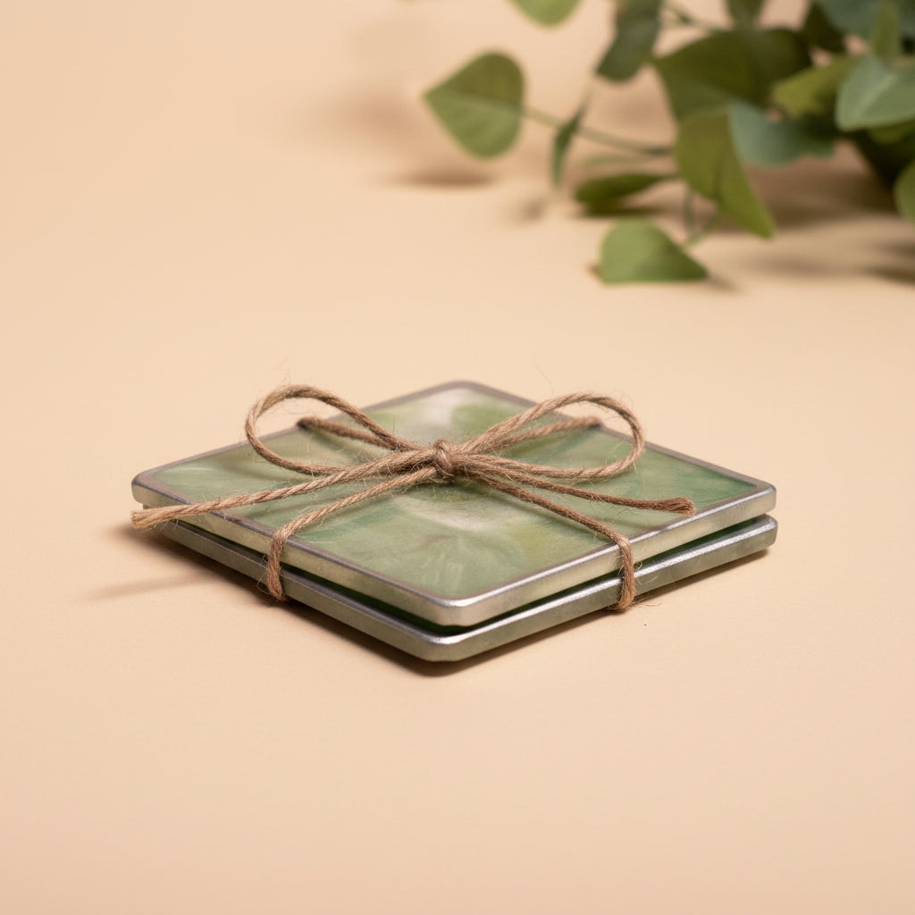 Set of 2 Mint green and white coasters RESIN SALE