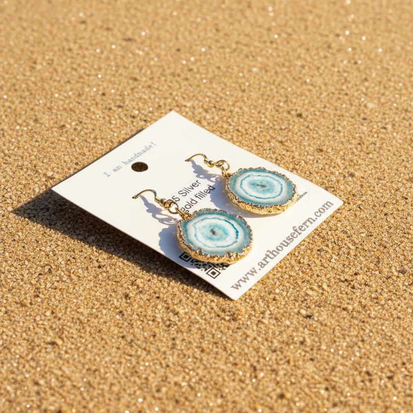 Solar quartz stone earrings 925 silver gold filled