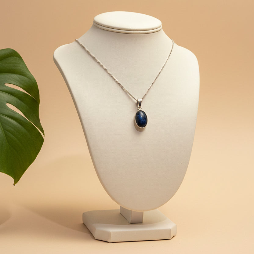 Stone 14x10mm 925 silver bezel on 925 silver chain assorted