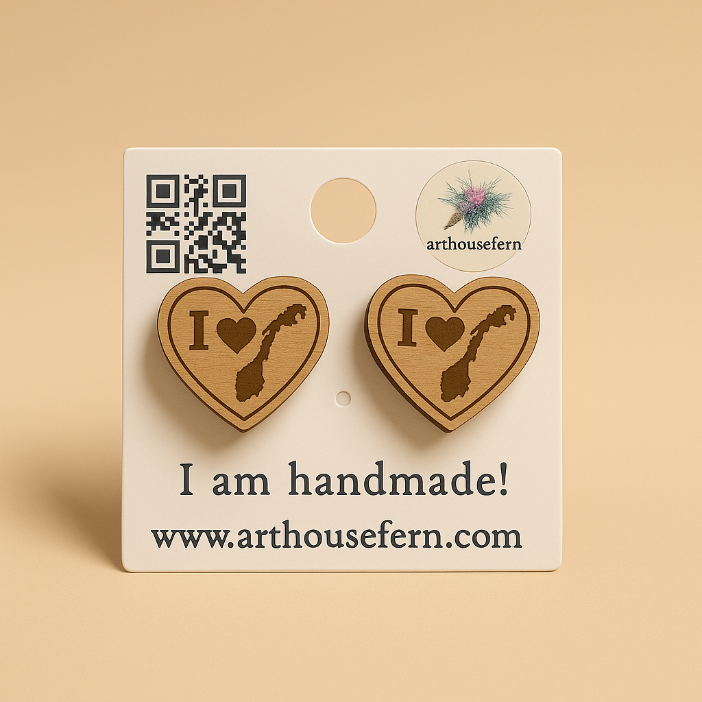 I love Norway hearts 12x10mm wooden studs 925 silver back