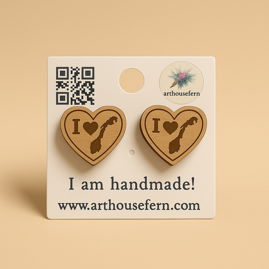 I love Norway hearts 12x10mm wooden studs 925 silver back