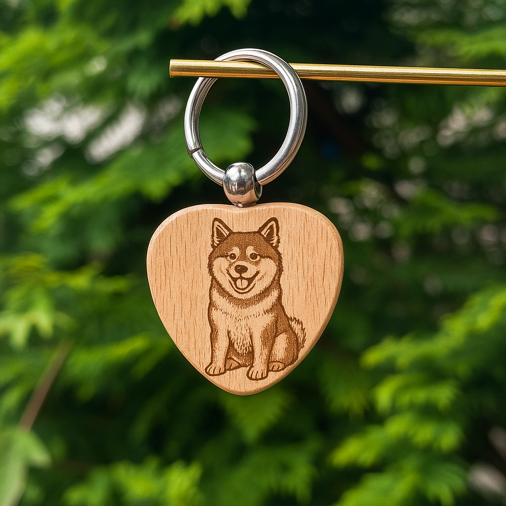 Custom dog breed wooden keychain 38x38mm