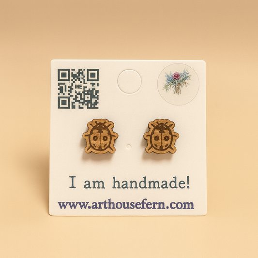 Ladybugs 9x8mm wooden studs 925 silver back
