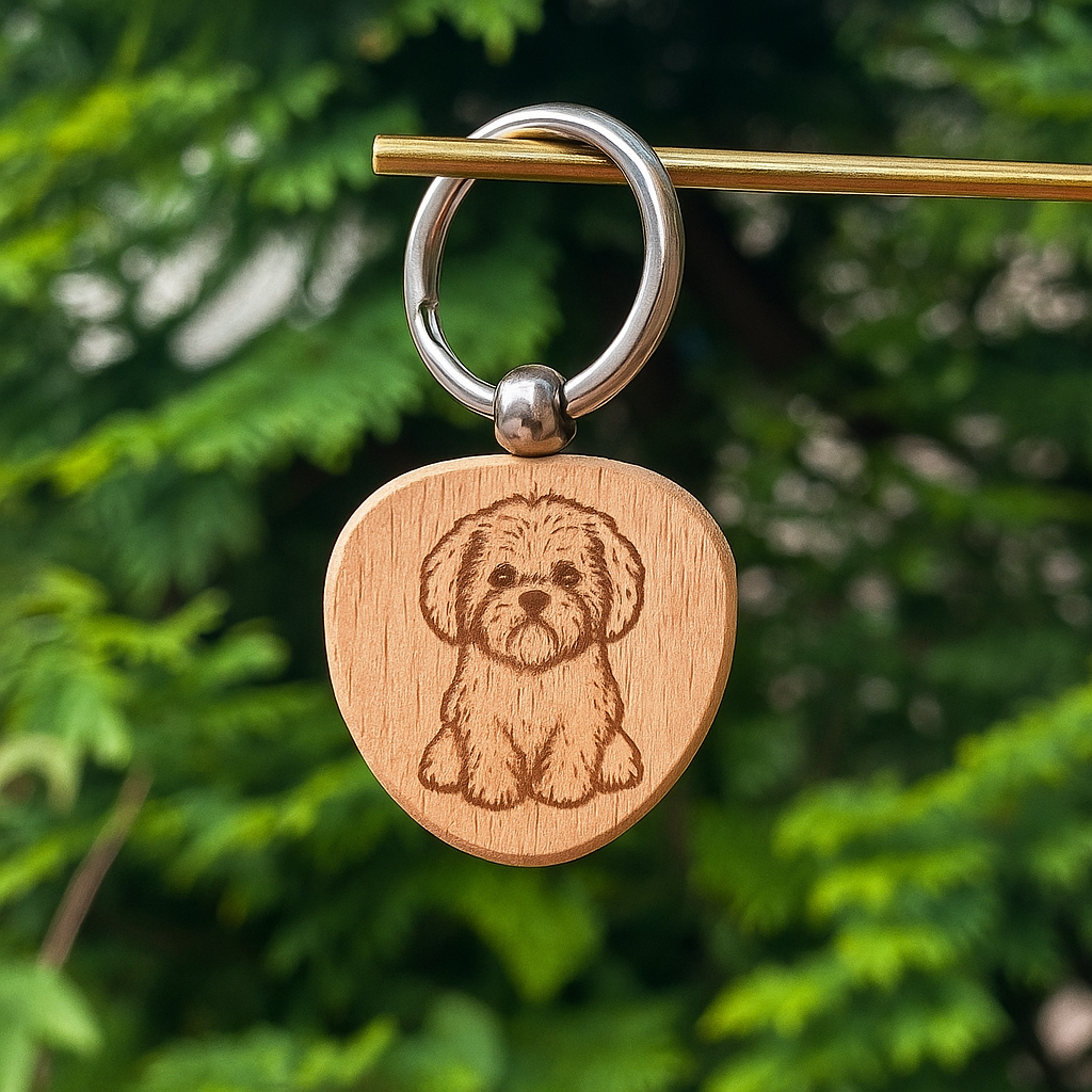 Custom dog breed wooden keychain 38x38mm