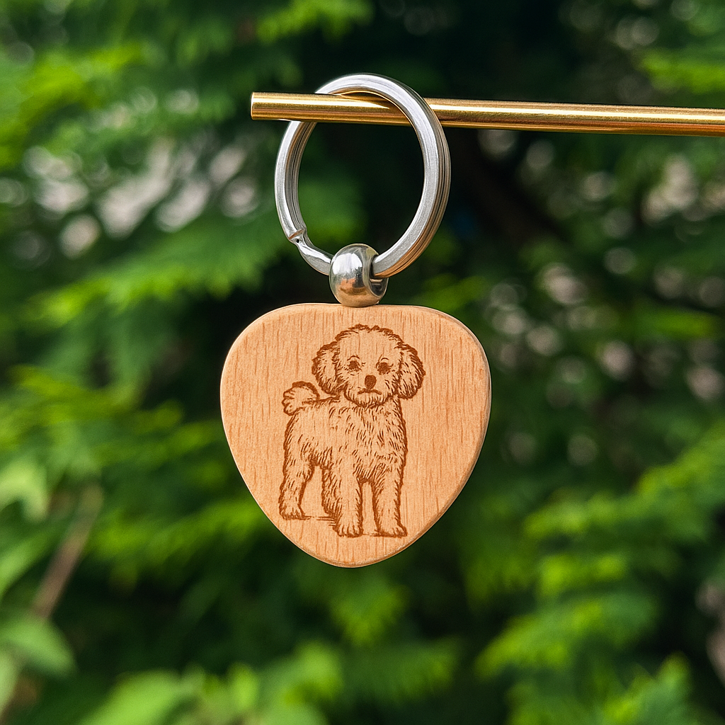 Custom dog breed wooden keychain 38x38mm