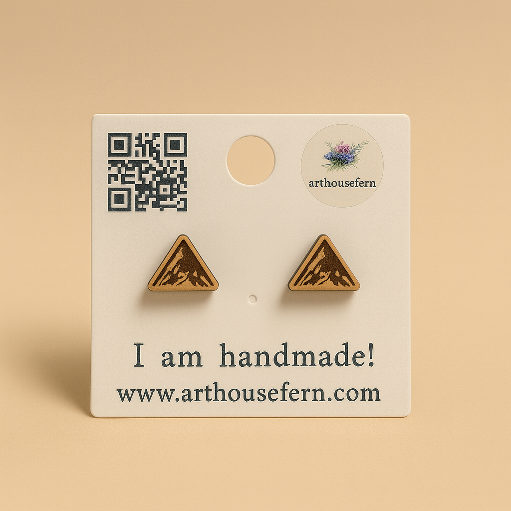Mountain triangles 10x8mm wooden studs 925 silver back