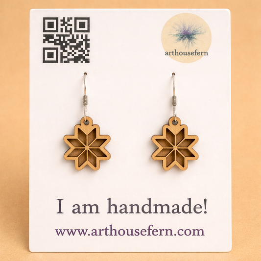 Nordic stars 26x27mm wooden earrings 925 silver wires