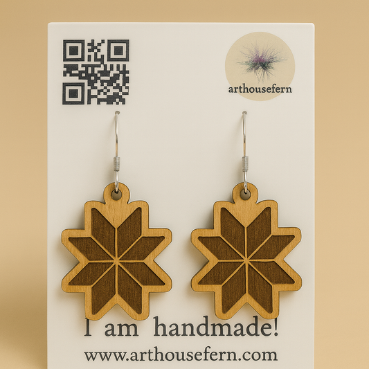 Nordic stars 36x34mm wooden earrings 925 silver wires