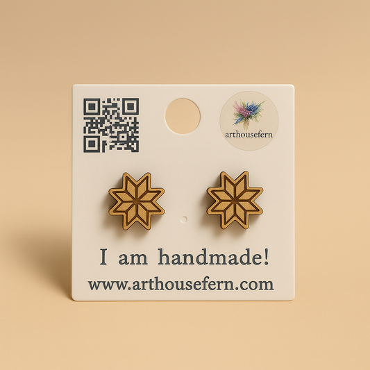 Nordic stars 9x9mm wooden studs 925 silver back