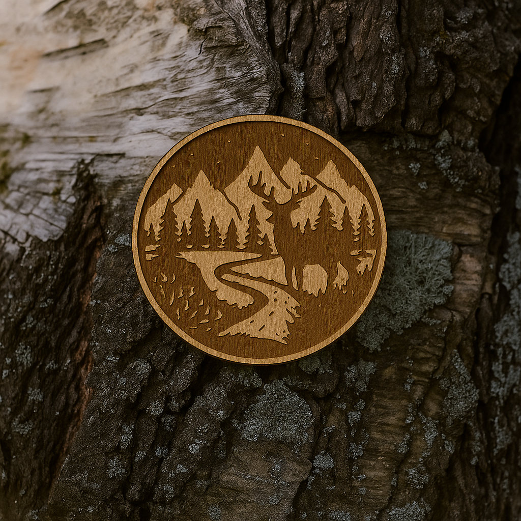 Deer by the river 30x30mm pin