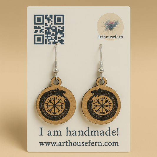 Ouroboros 25x29mm wooden earrings 925 silver wires