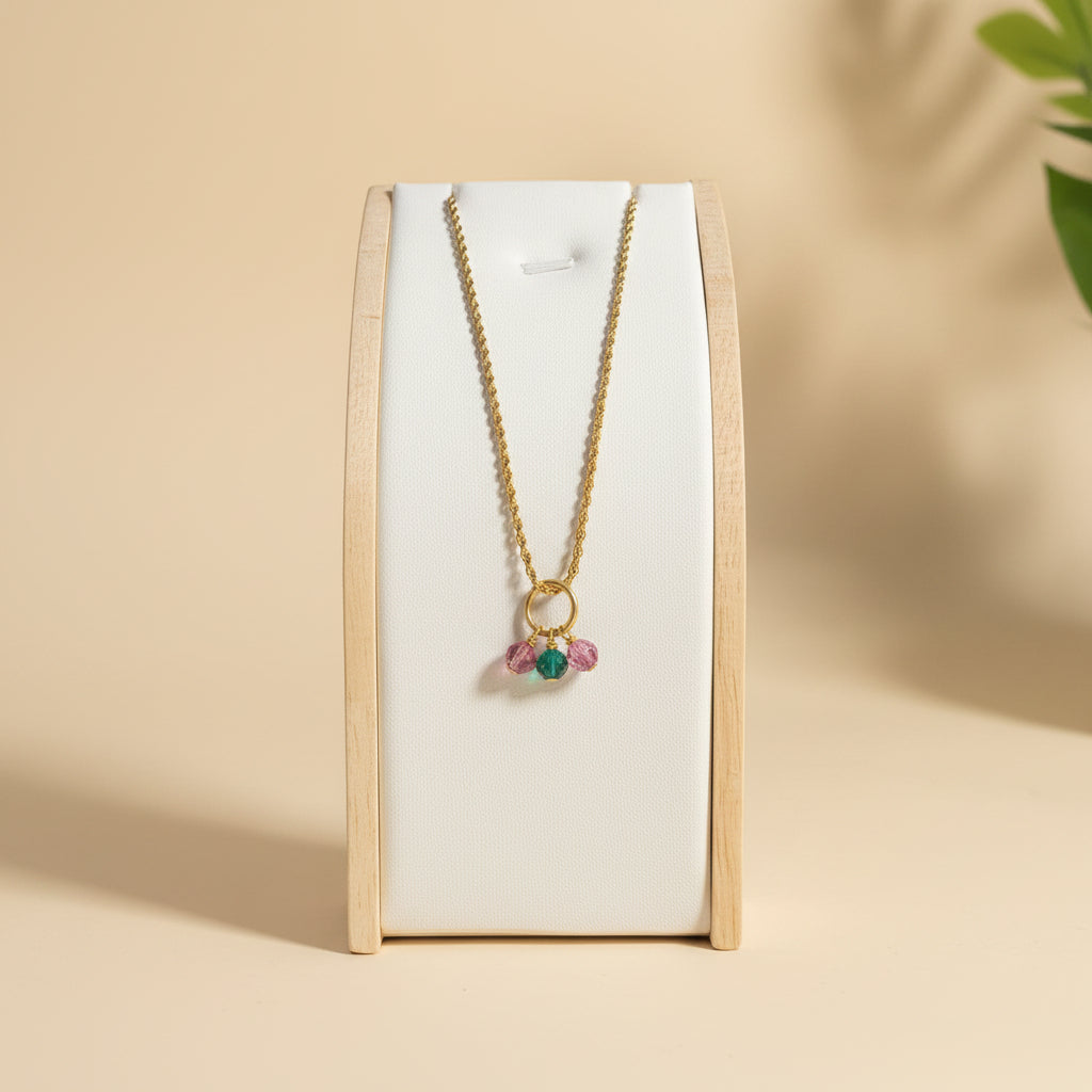 3 Czech Crystals necklace on Gold SS chain