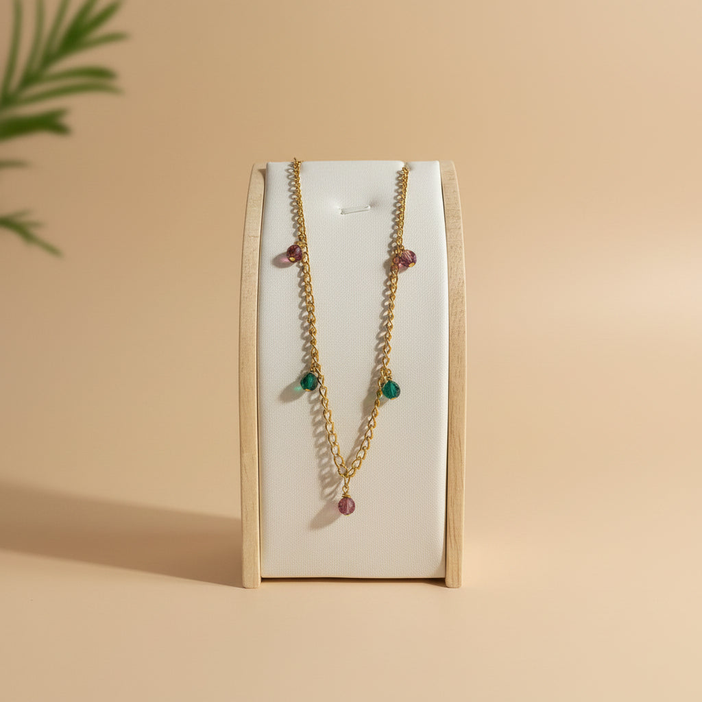 5 Czech Crystals necklace on Gold SS chain