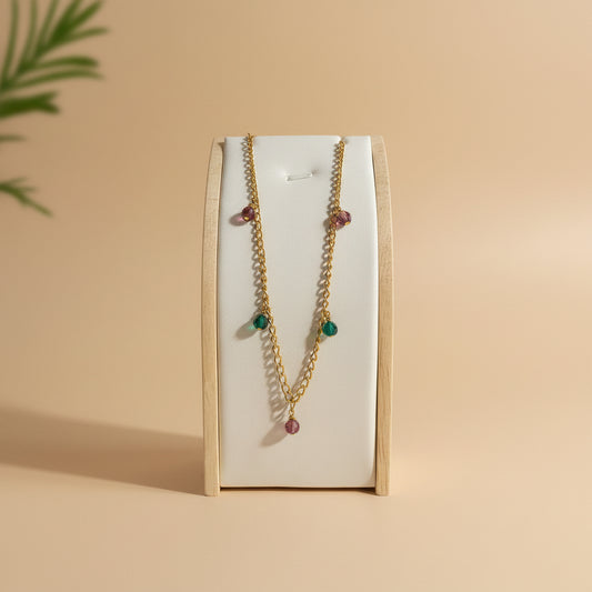 5 Czech Crystals necklace on Gold SS chain