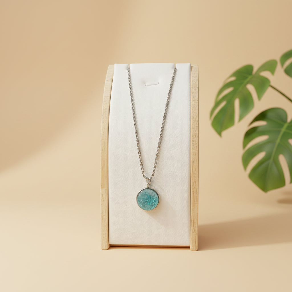 Agate druzy 16mm necklace SS silver 45cm assorted