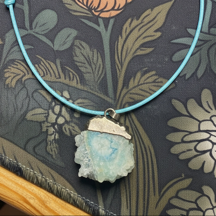 Solar Quartz stone slab necklace on textile cord LAST ONE SALE!