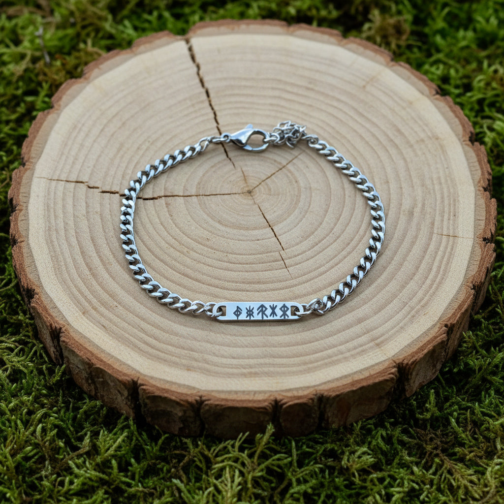 9 Runen auf Armband mit geschwungener Stange, Seilkette, Gold, Edelstahl