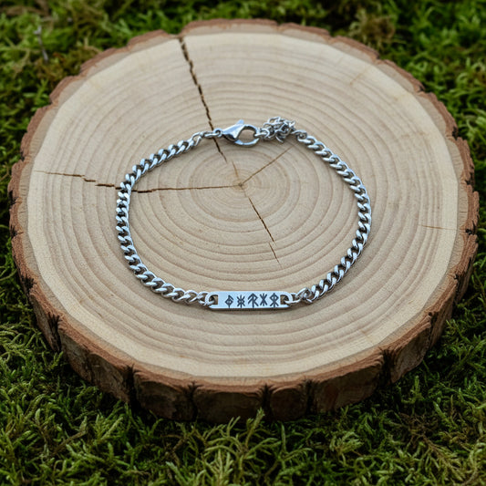 9 Runen auf Armband mit geschwungener Stange, Seilkette, Gold, Edelstahl