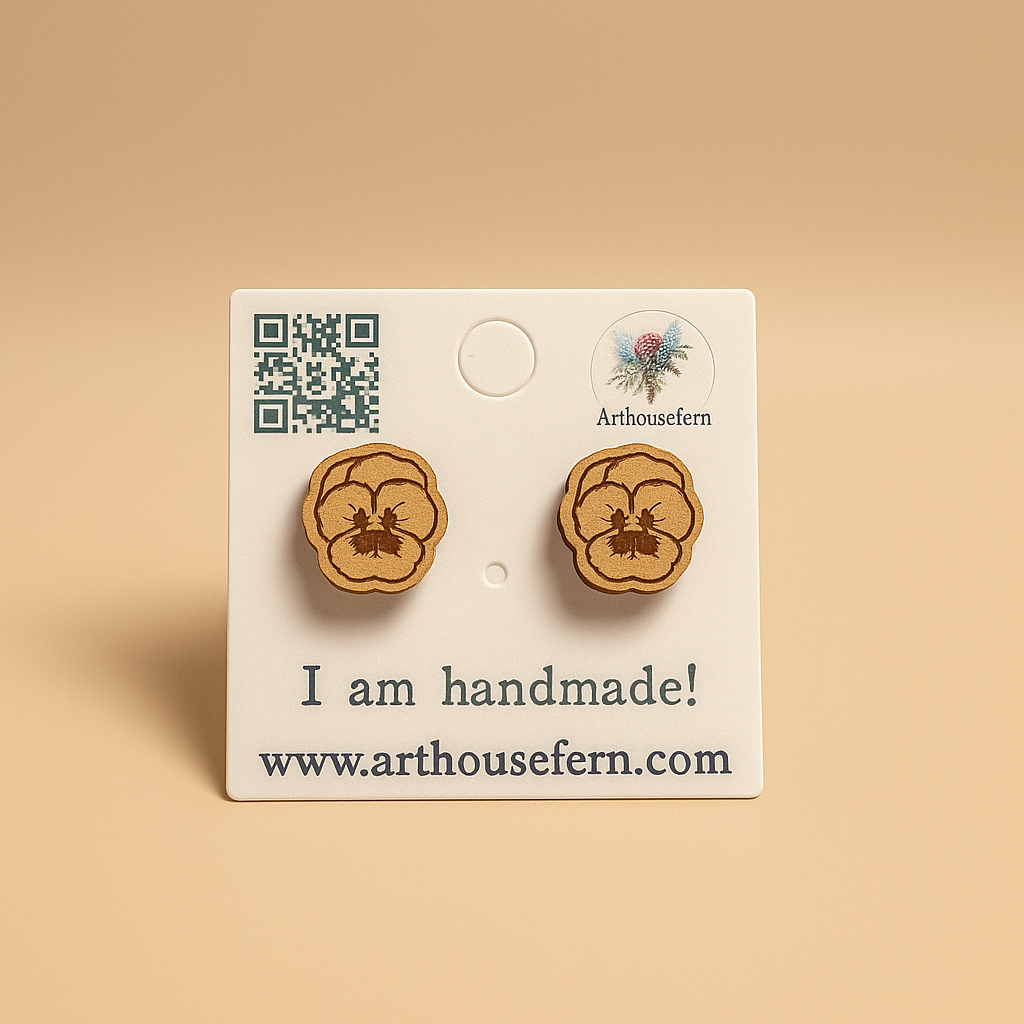 Pansies 9x9mm wooden studs 925 silver