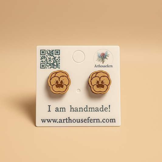 Pansies 9x9mm wooden studs 925 silver