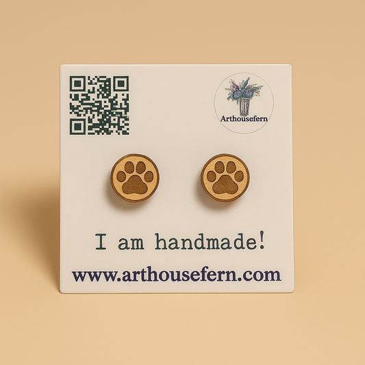 Paws 9x9mm wooden studs 925 silver back