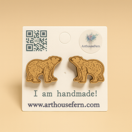 Polar bears 14x11mm wooden studs 925 silver back