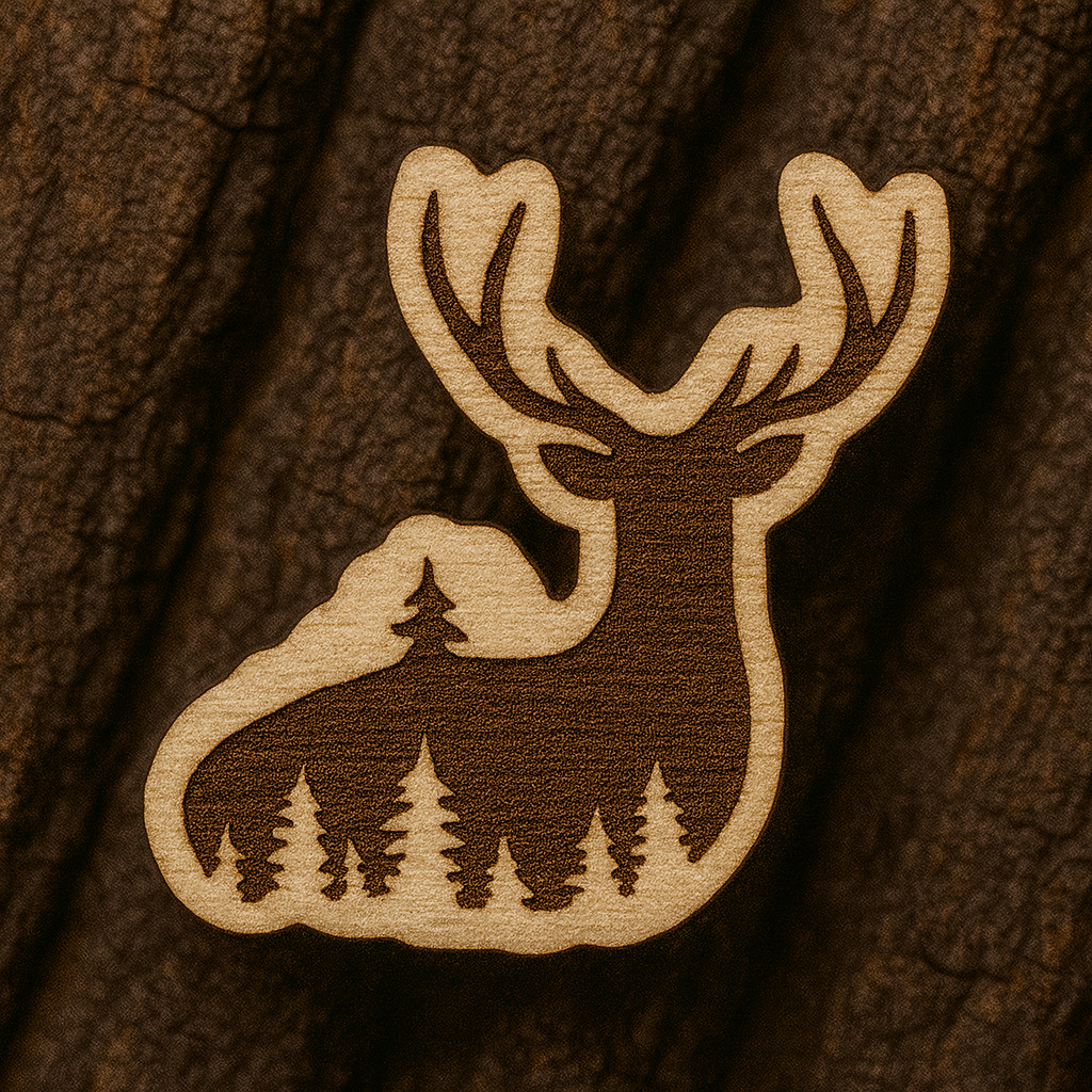 Reindeer with intertwined trees 37x29mm pin