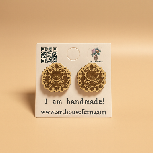 Rosemaling 17x16mm wooden studs 925 silver back