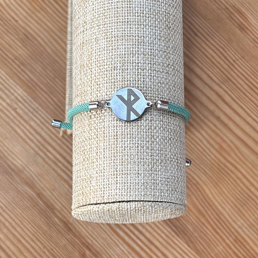 Safe travels rune round 21mm mint green silver SS textile cord