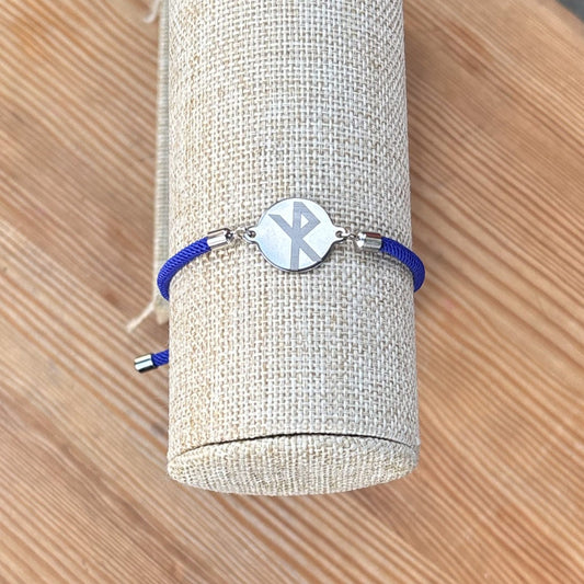 Safe travels rune round 21mm navy blue silver SS textile cord