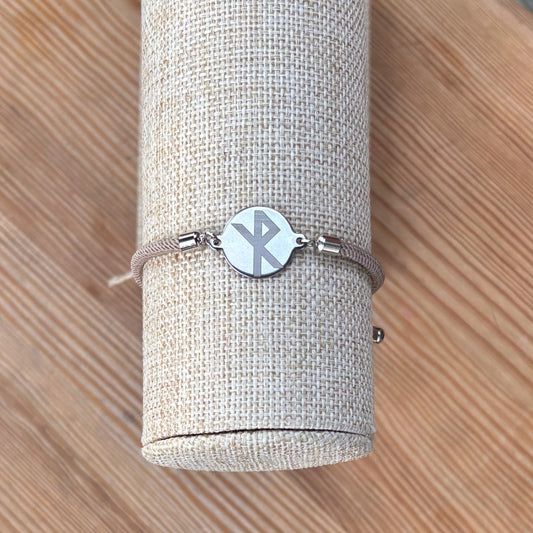 Safe travels rune round 21mm sand beige silver SS textile cord