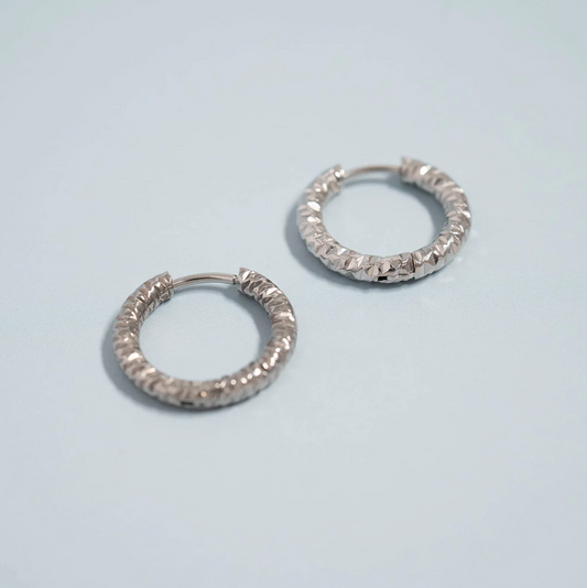 Textured Huggie Hoop Earrings 15mm-316L surgical-grade stainless steel