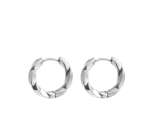 Textured Twisted Huggie Hoop Earrings-316L surgical-grade stainless steel