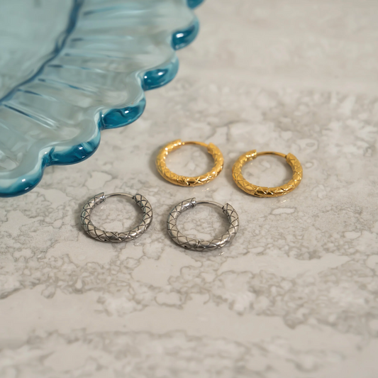 Textured Huggie Hoop Earrings 17mm-316L surgical-grade stainless steel