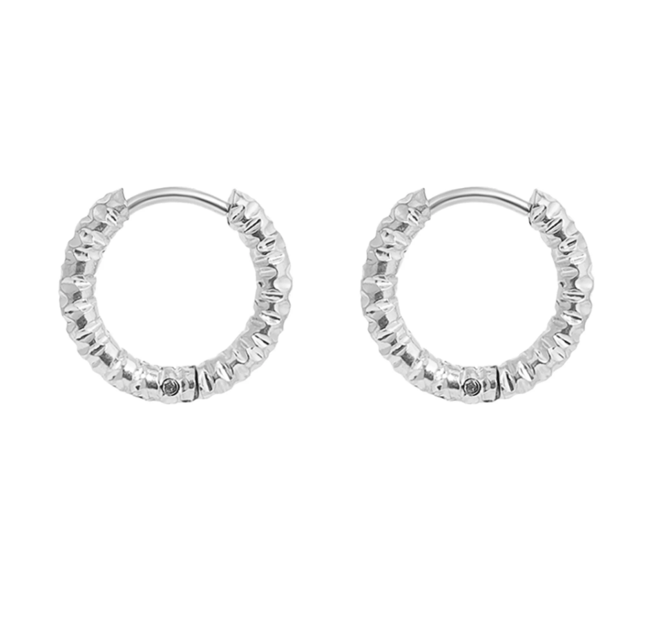 Textured Huggie Hoop Earrings 15mm-316L surgical-grade stainless steel