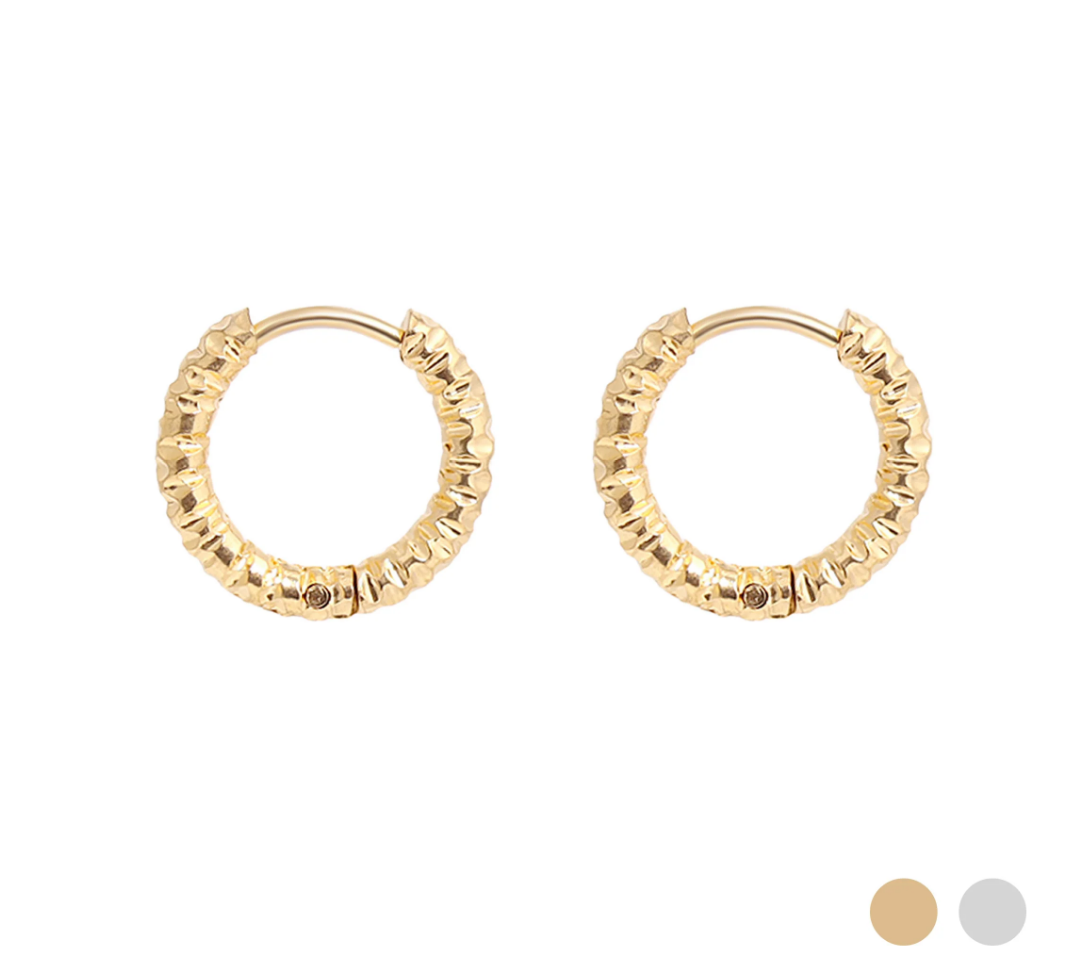 Textured Huggie Hoop Earrings 15mm-316L surgical-grade stainless steel