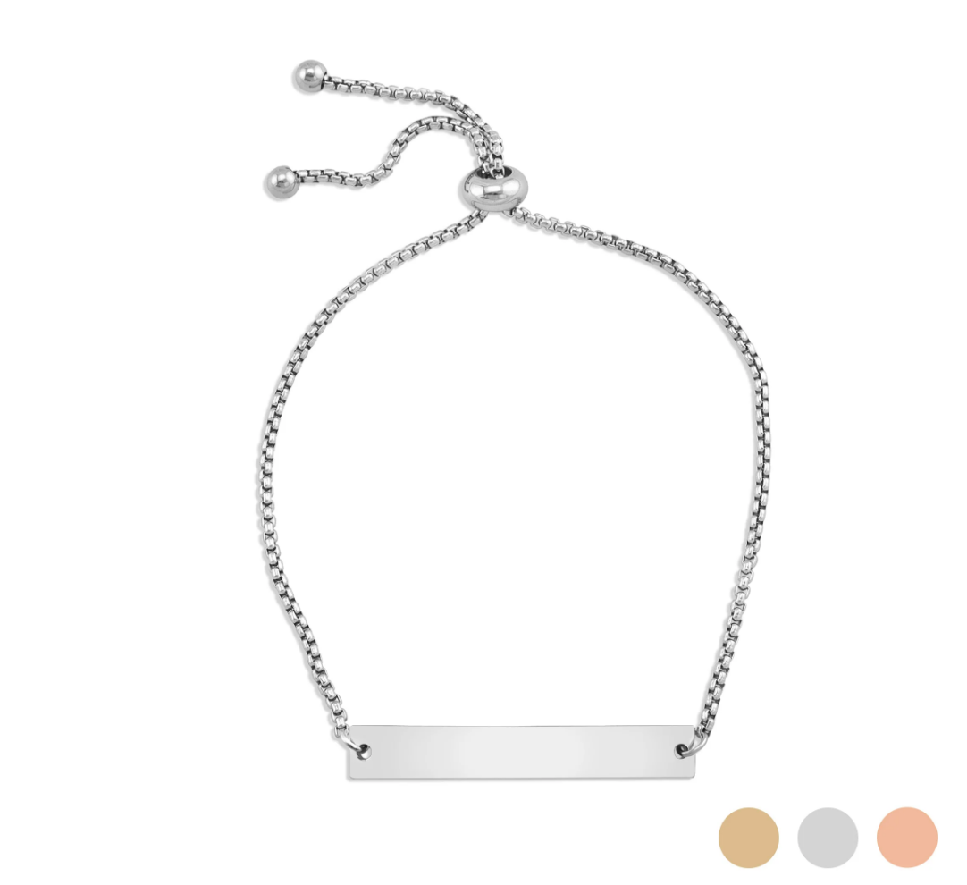 Bracelet with curved bar CUSTOM TEXT Rope chain Stainless Steel